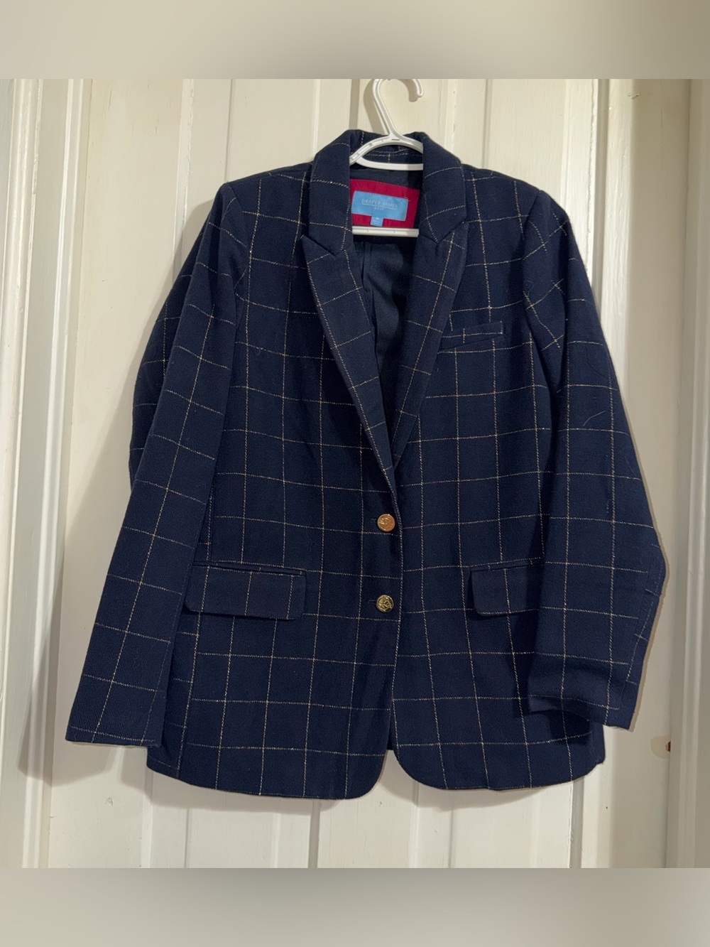 Women's size medium Draper James Navy Windowpane Blazer with Gold Buttons